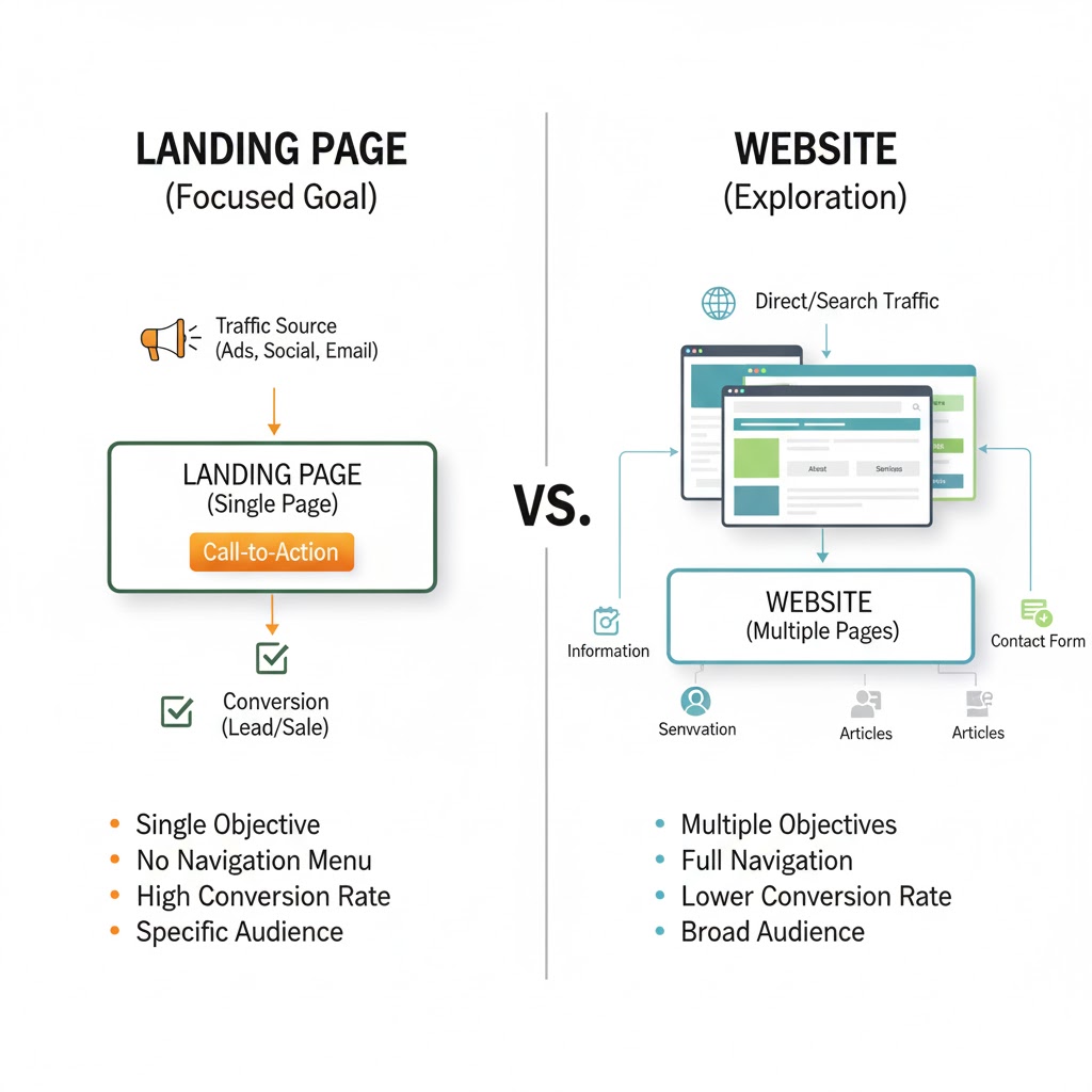 Sơ đồ mô tả cách hoạt động của landing page trong quảng cáo trực tuyến