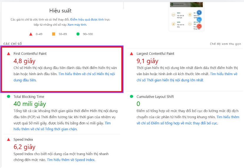 PageSpeed Insights là gì Phân tích số liệu lỗi web trên Mobile- FCP